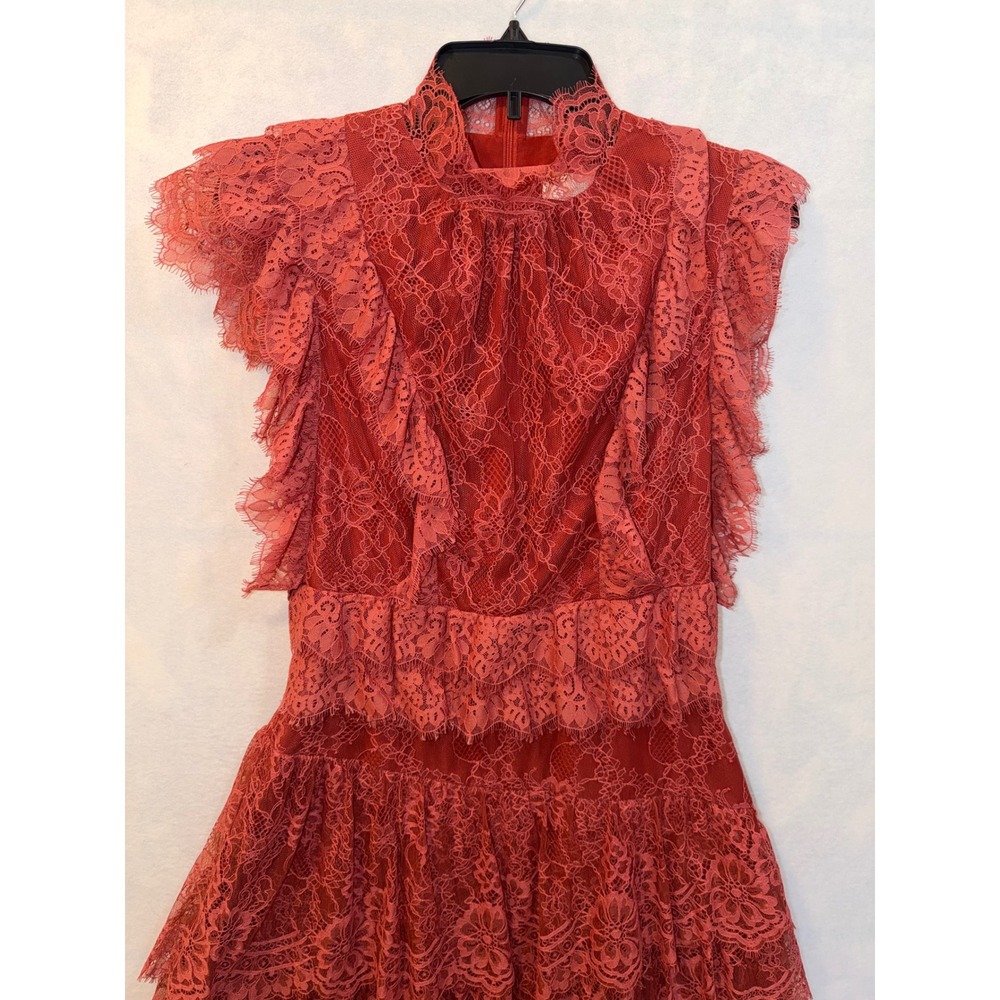 Rachel Parcell Dress Size 4 Terra Cotta Lace Midi Ruffle High Neck Party Cocktai